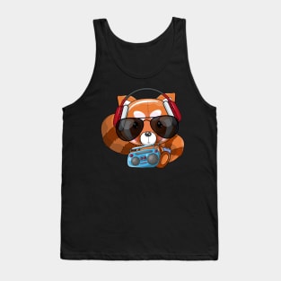 cute cartoon red panda listening music illustration Tank Top